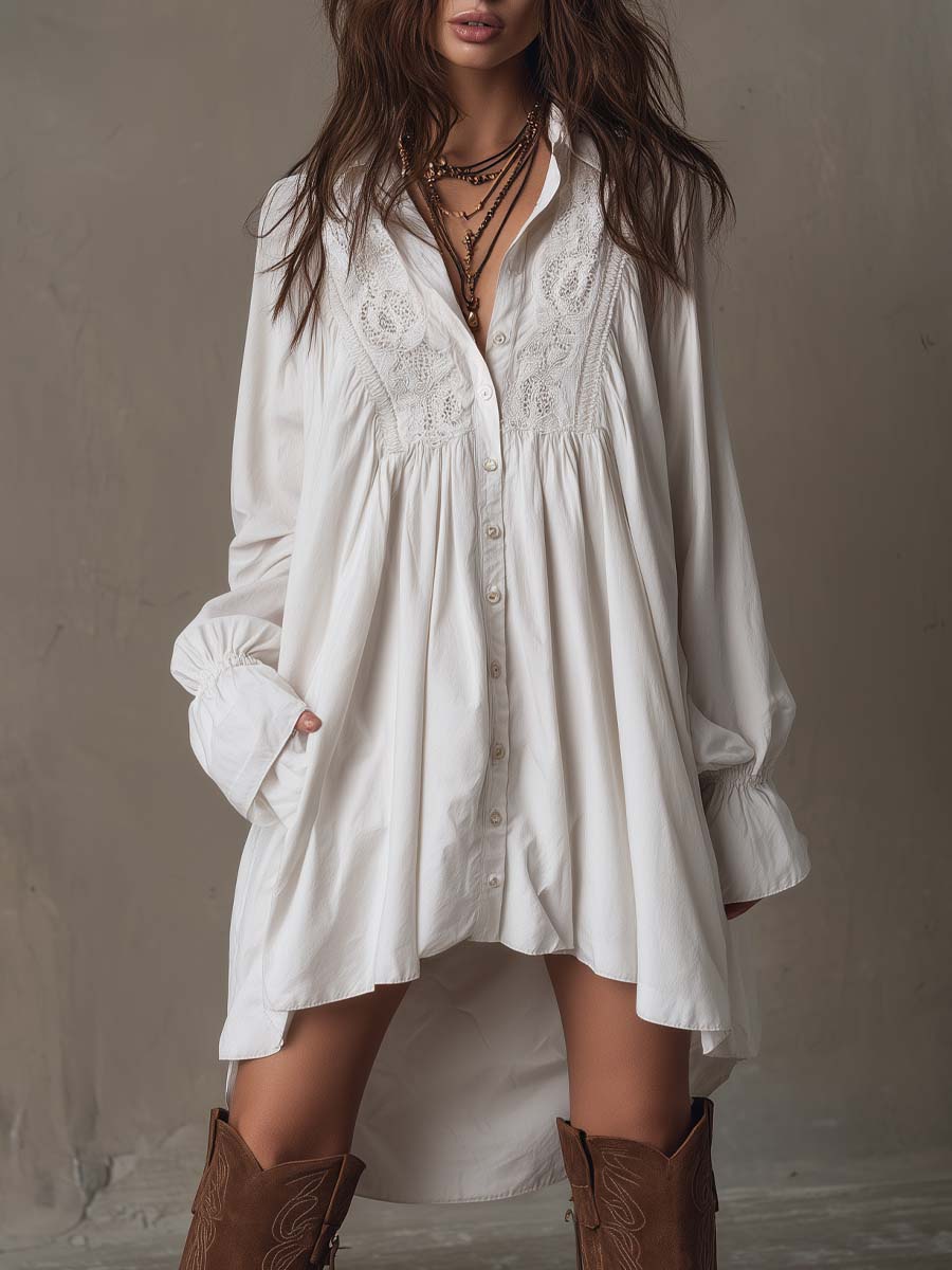 Erika | Lace Detail Button Shirt Dress