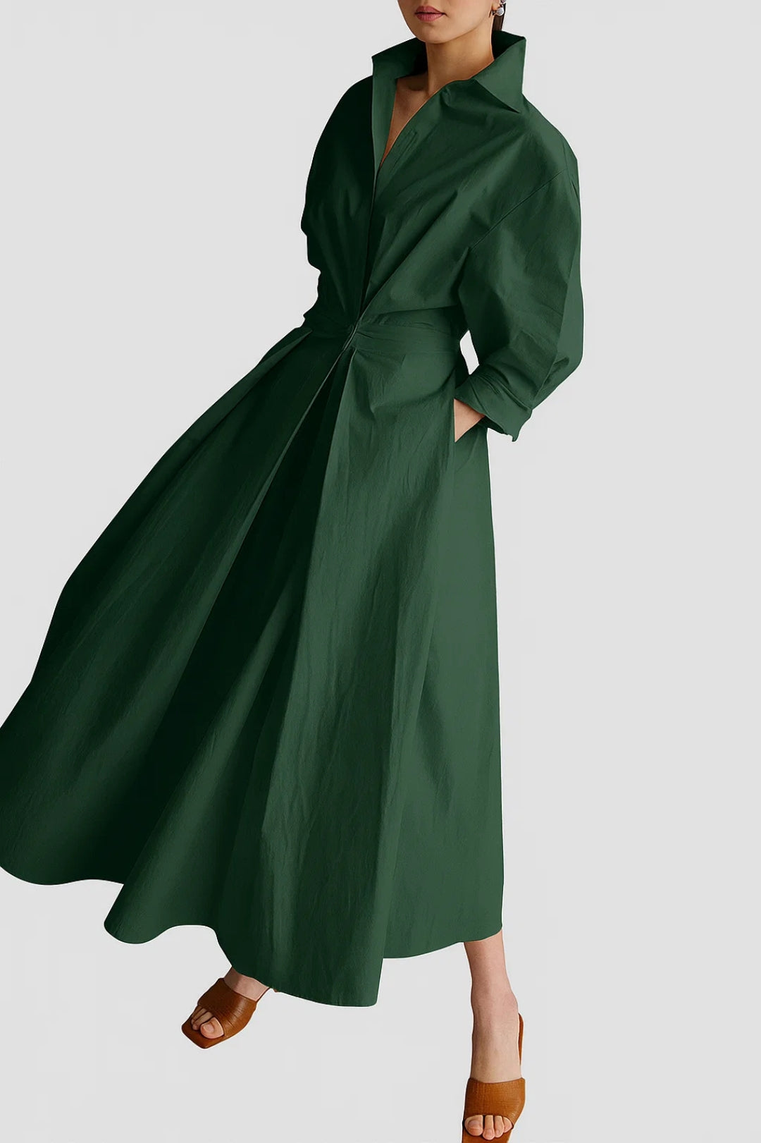 Loose three‑quarter sleeve shirt dress | Simple refined style