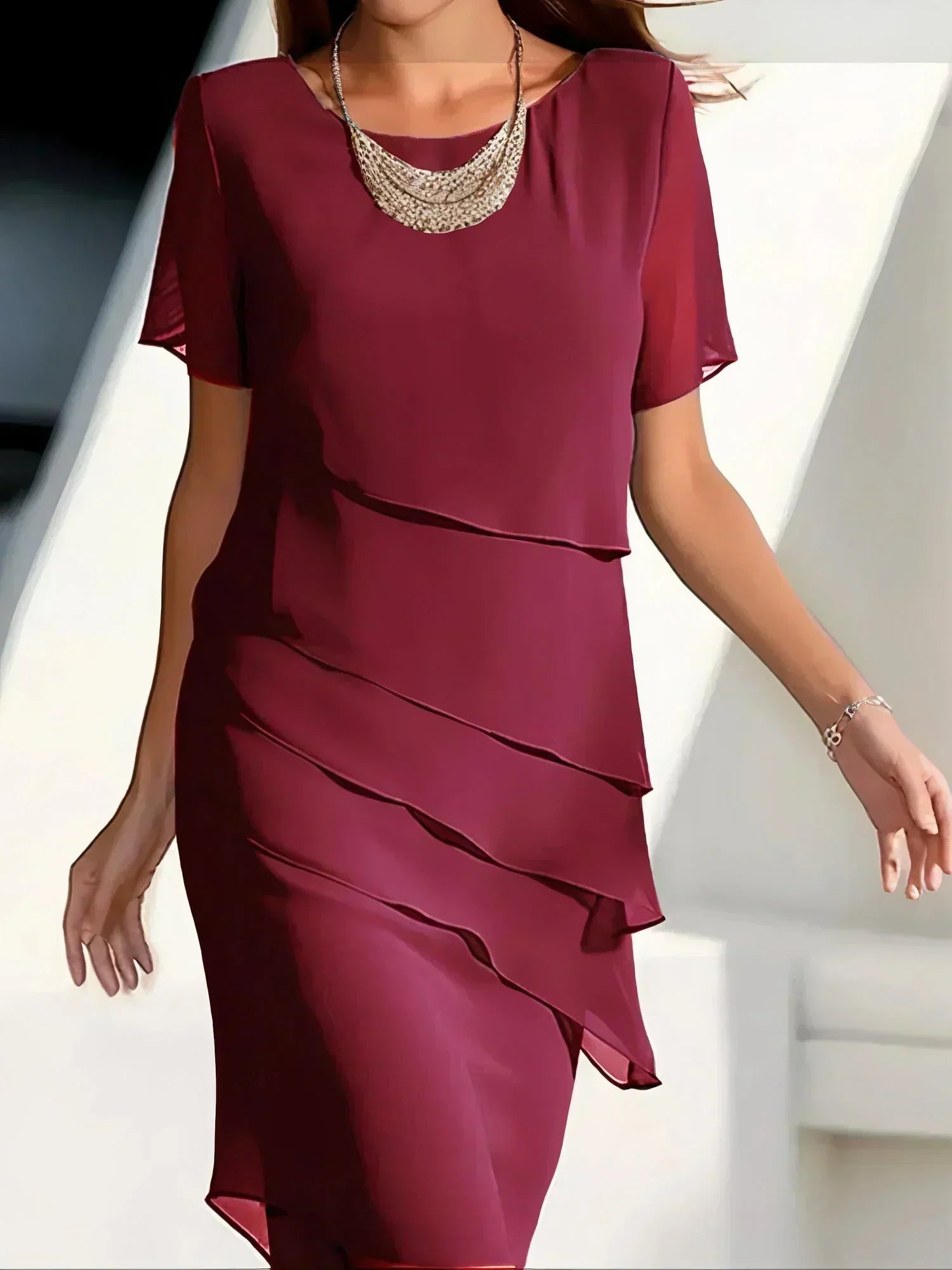 Kendra™ | Elegant Chiffon Tiered Midi Dress