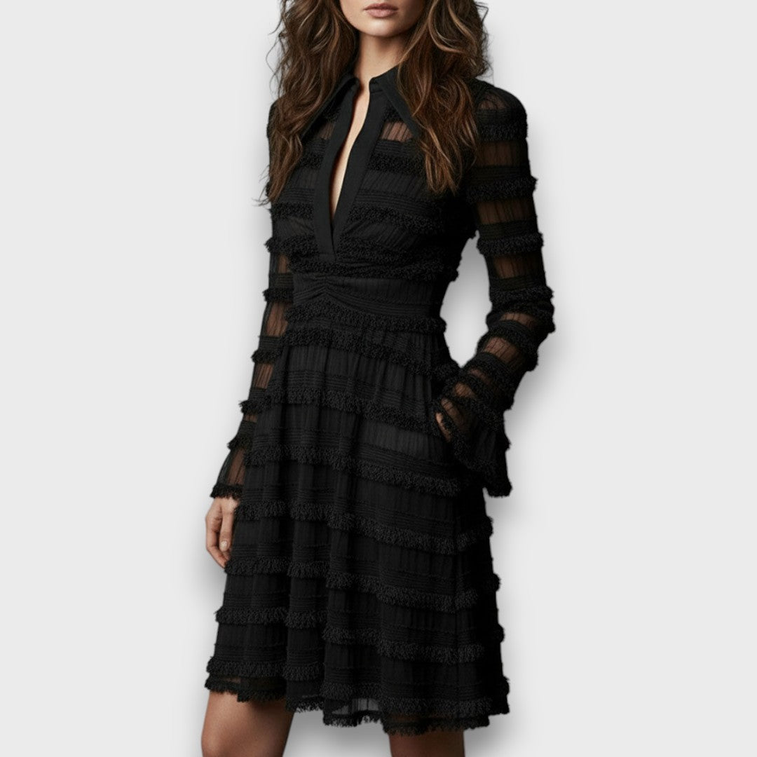 Parisa – Midi Dress with Sheer Fringe