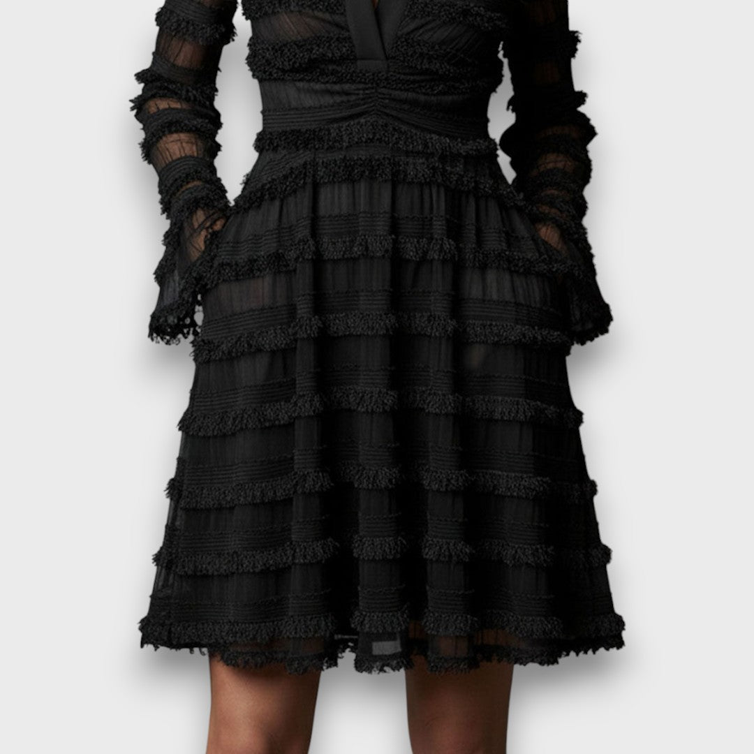Parisa – Midi Dress with Sheer Fringe