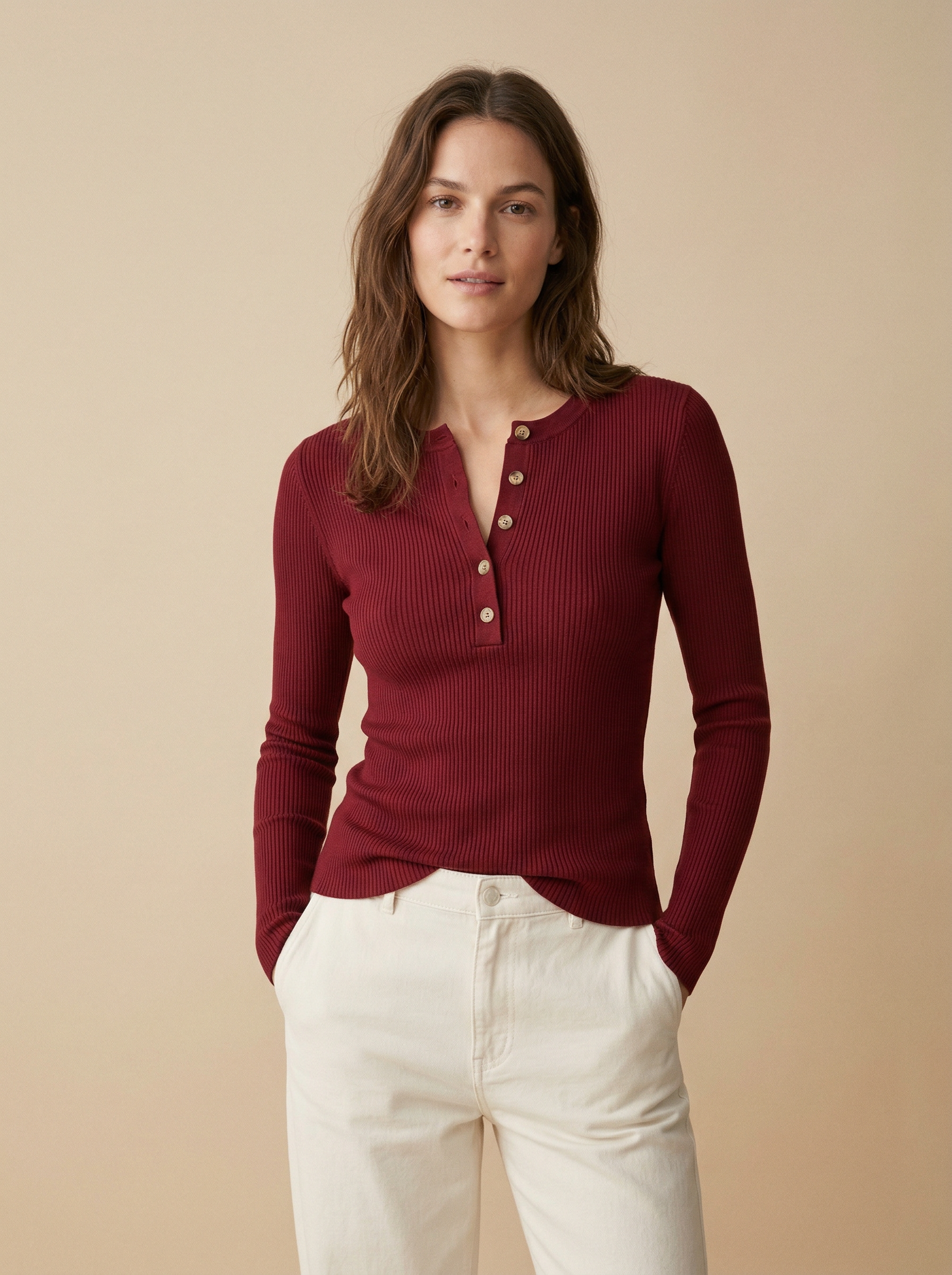 Evoir™ Elena Ribbed Henley Top