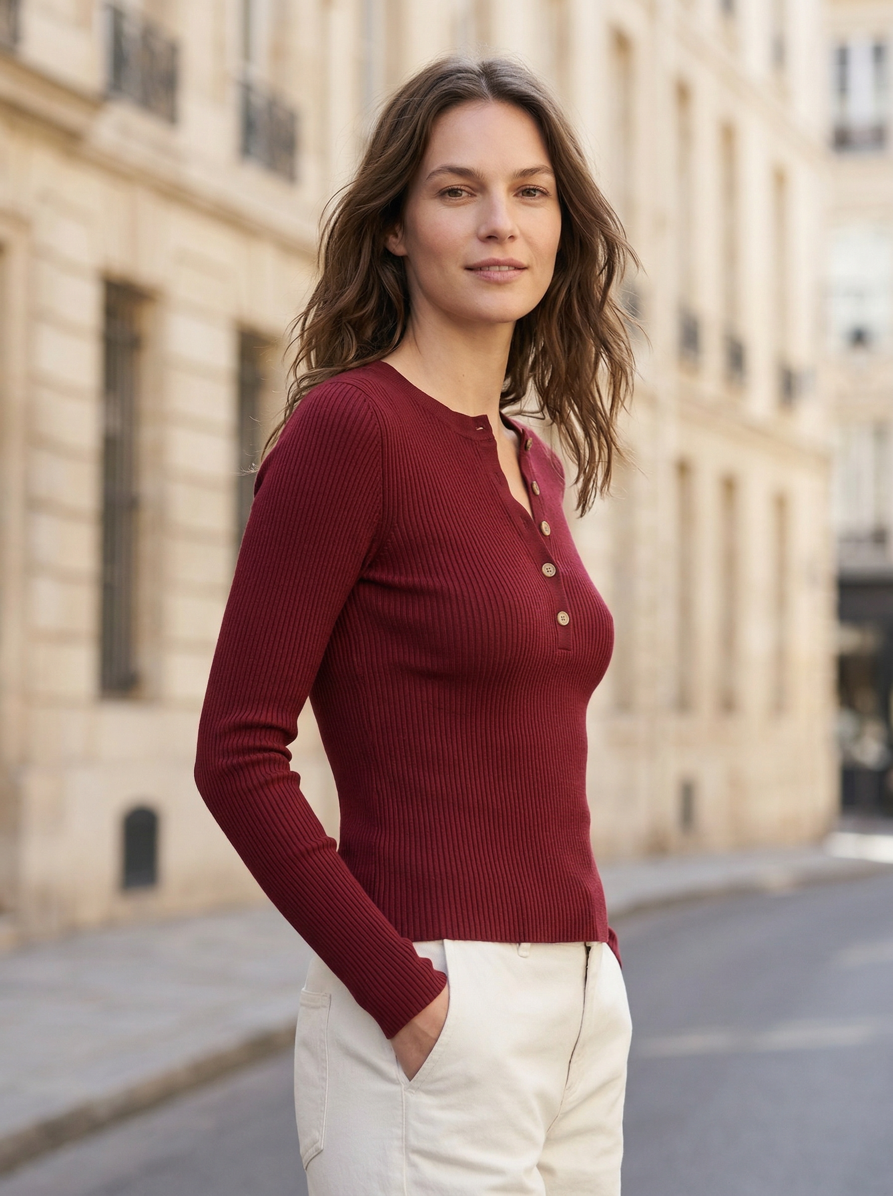 Evoir™ Elena Ribbed Henley Top