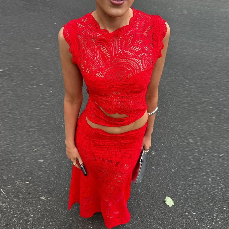 Roselle Lace Crop Top and Maxi Skirt