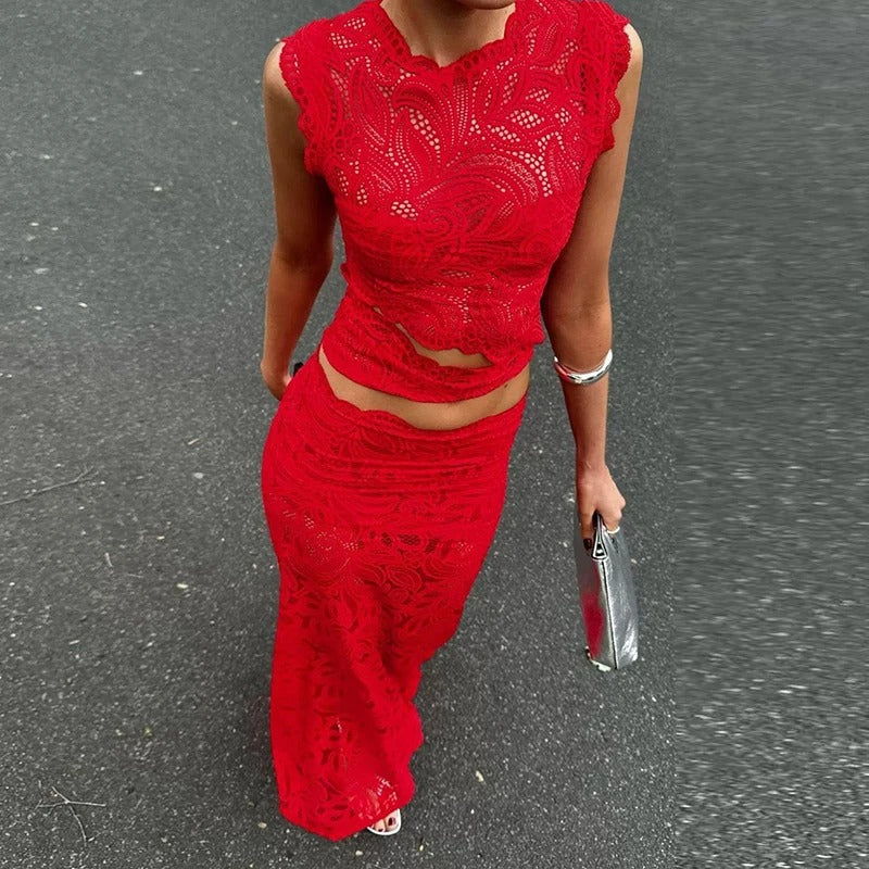 Roselle Lace Crop Top and Maxi Skirt