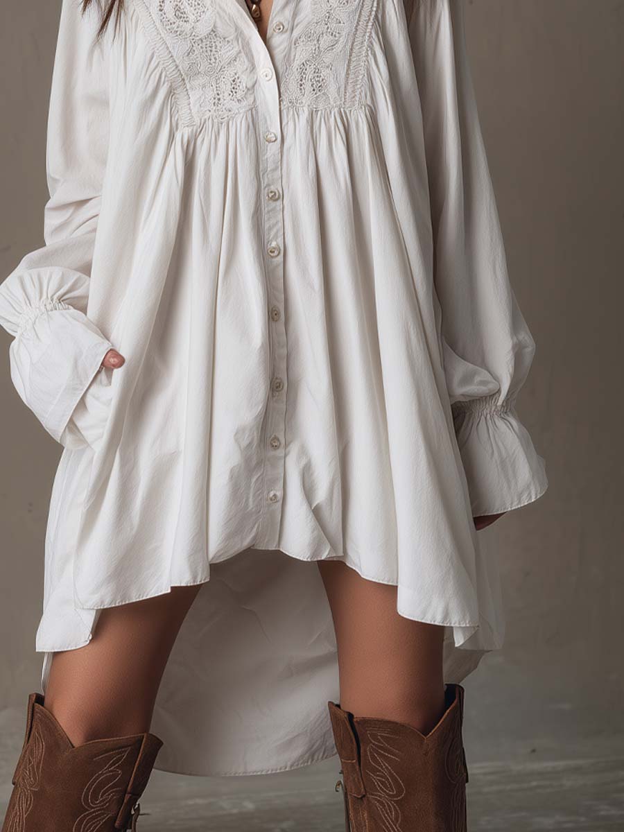 Erika | Lace Detail Button Shirt Dress