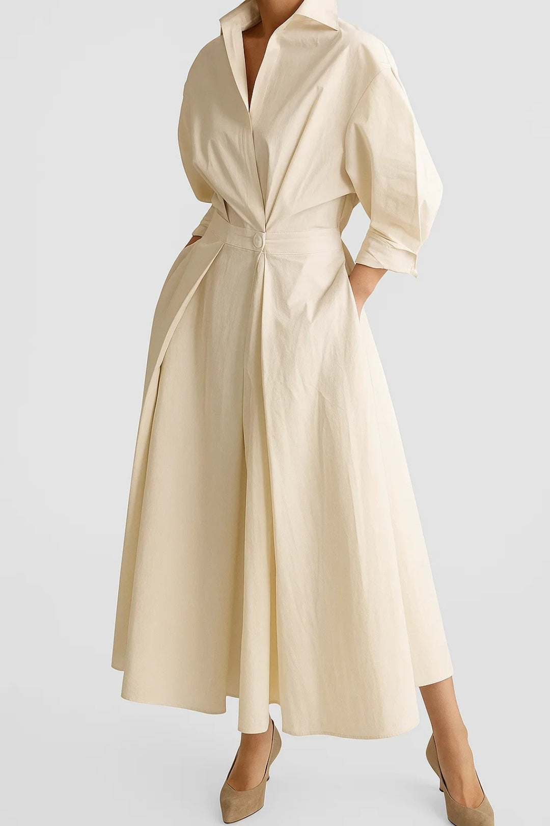 Loose three‑quarter sleeve shirt dress | Simple refined style
