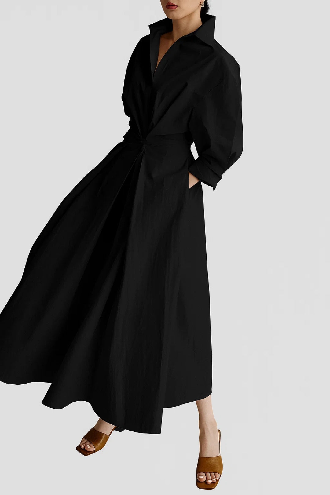 Loose three‑quarter sleeve shirt dress | Simple refined style