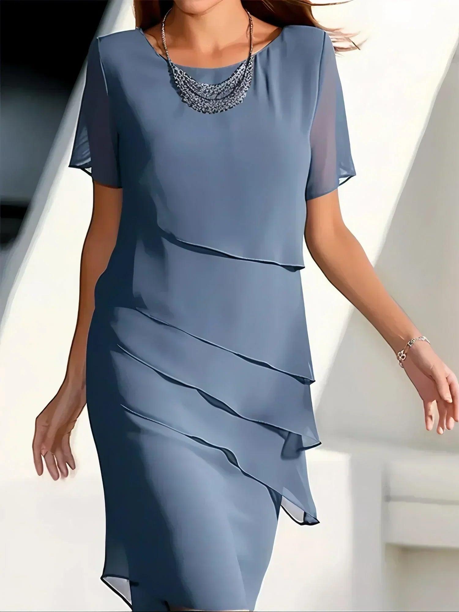 Kendra™ | Elegant Chiffon Tiered Midi Dress