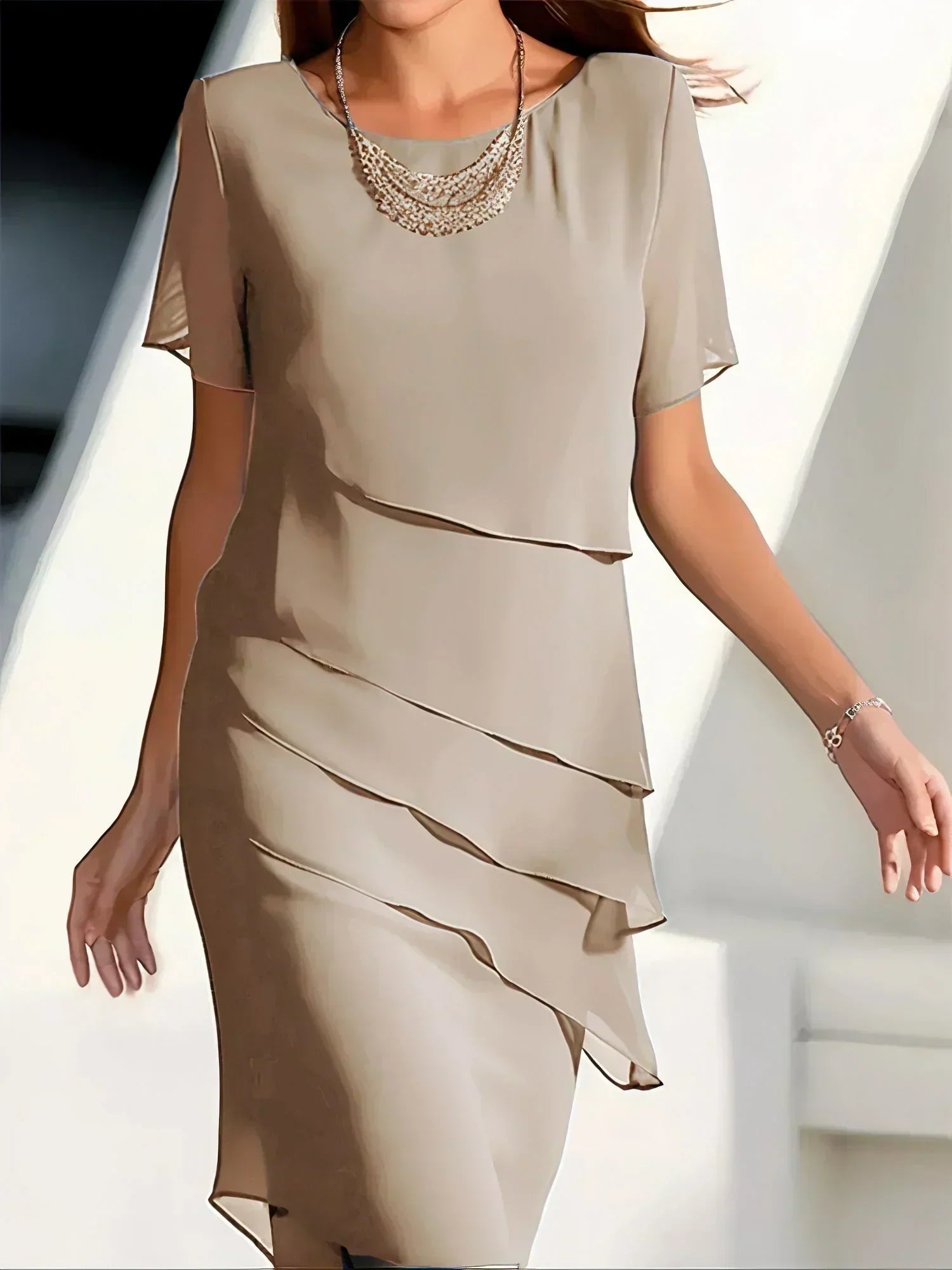 Kendra™ | Elegant Chiffon Tiered Midi Dress
