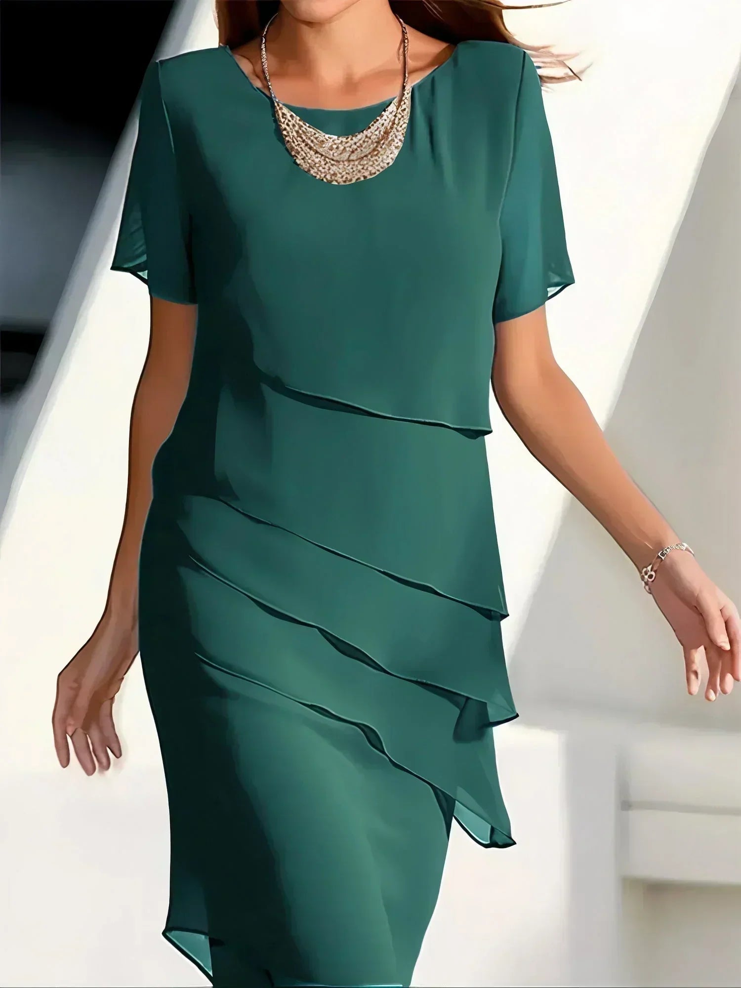Kendra™ | Elegant Chiffon Tiered Midi Dress