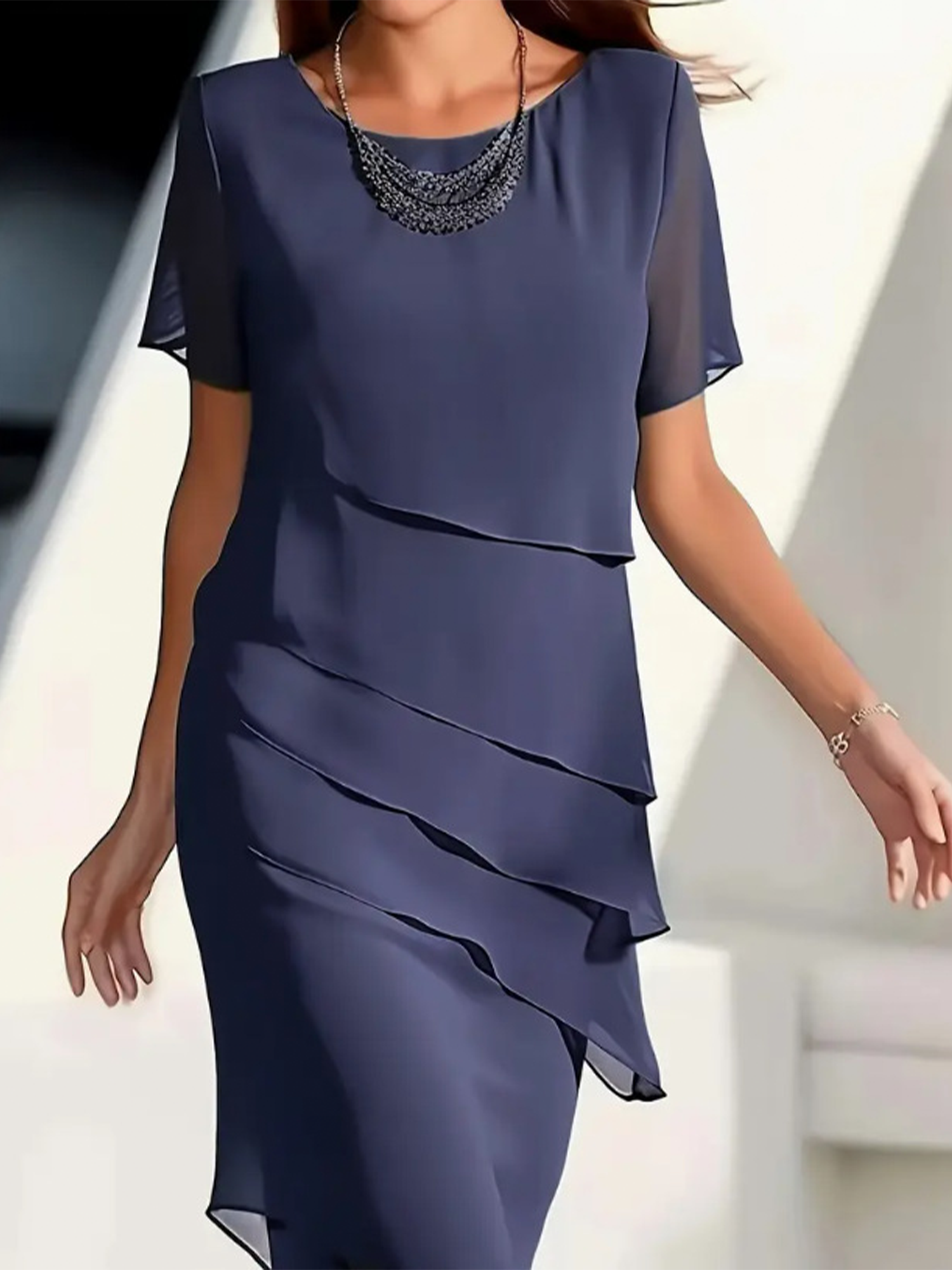 Kendra™ | Elegant Chiffon Tiered Midi Dress